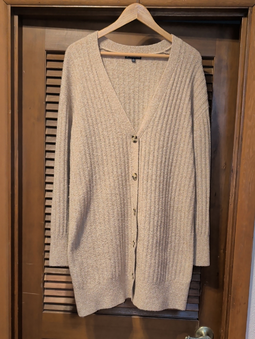Adrianna Papell Taupe Ribbed Button-Front Cardigan